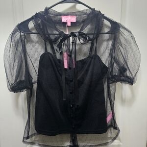 Black Sheer Button-Up Top